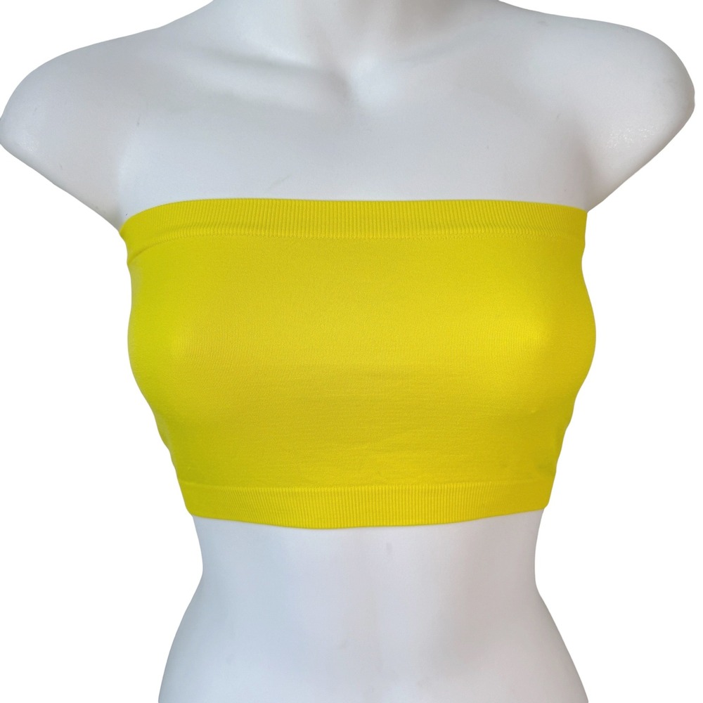 Yellow Strapless Festival Bandeau Top Women One Size Ribbed Seamless Rave Sporty